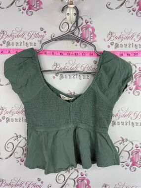 Aeropostale top milkmaid ruffle Olive Green Smocked Peplum Crop Top